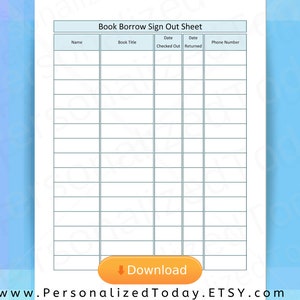 Printable Library Sign Out Sheets US Letter Size PDF Print and | Etsy