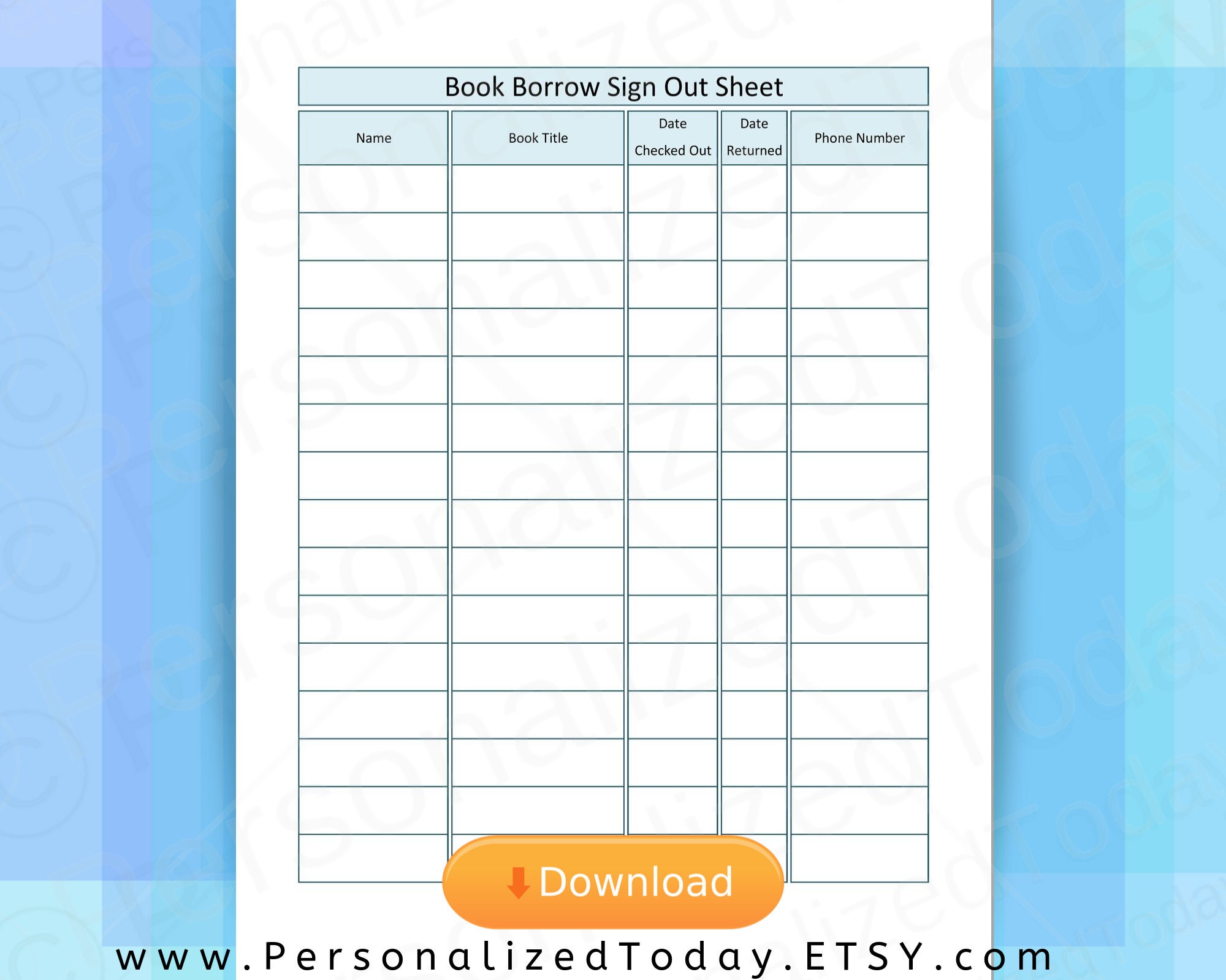 Printable Library Sign Out Sheets US Letter Size PDF Print and Etsy