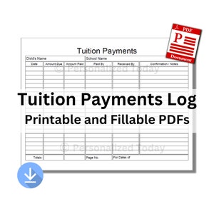 Tuition Payments Tracker Printable Only and Text Input - Etsy