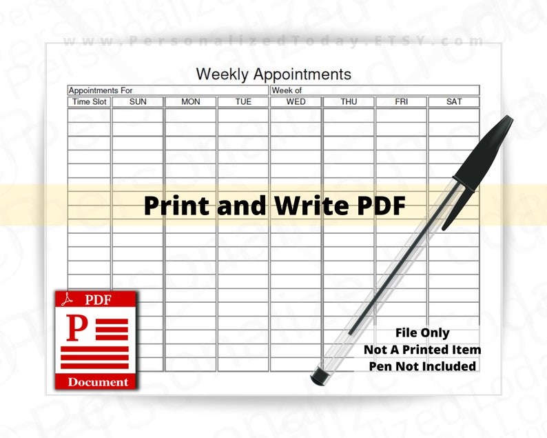 Weekly Appointments Planner Fillable and Print and Write PDF | Etsy