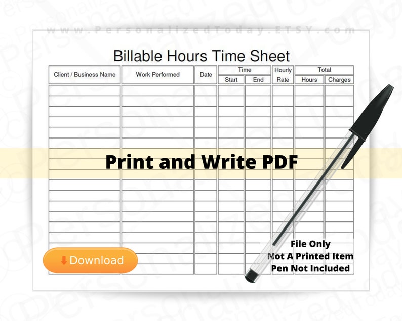 Billable Hours Timesheet Fillable and Printable PDF Digital Etsy Billable Hours Timesheet Fillable and Printable PDF Digital Etsy