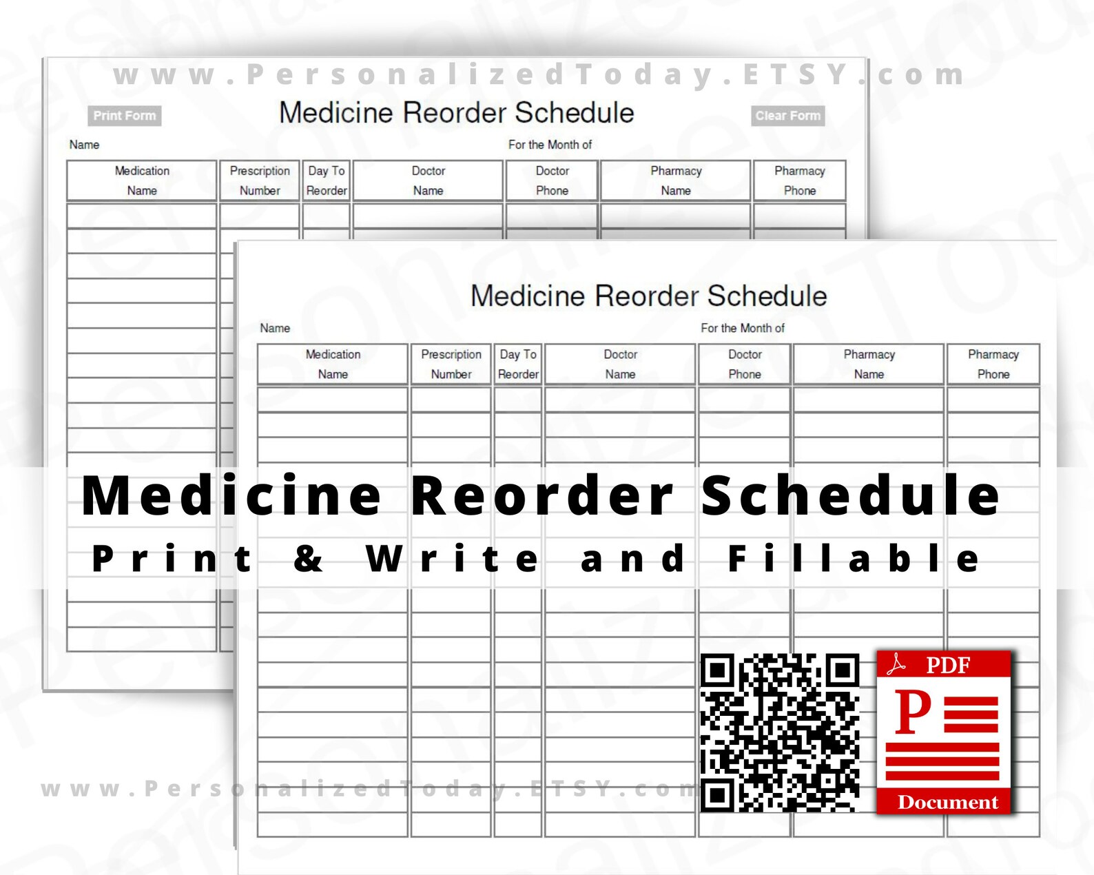 Medicine Reorder Prescription Refill Tracker Fillable and Print and ...