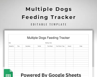 Multiple Dogs Feeding Log - Google Sheets Kennel Management Template - Dog Daycare Boarding Food Chart - Pet Sitter Meals Schedule
