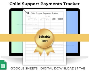 Child Support Co-Parenting Payments Tracker Child Custody Finance Log Google Sheets Template Text Editable Auto Calculations US Letter Size