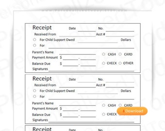 printable child support receipt for diy receipt book digital etsy india