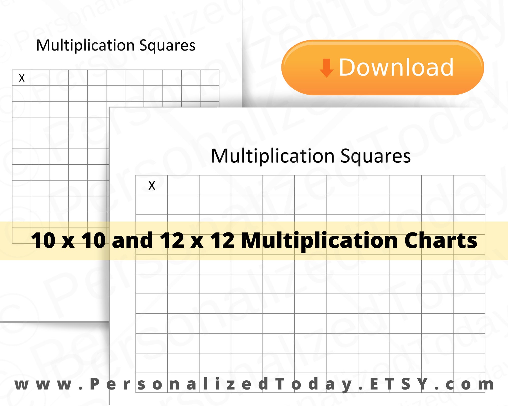 Printable Blank Multiplication Times Table Squares 10 X 10 And Etsy