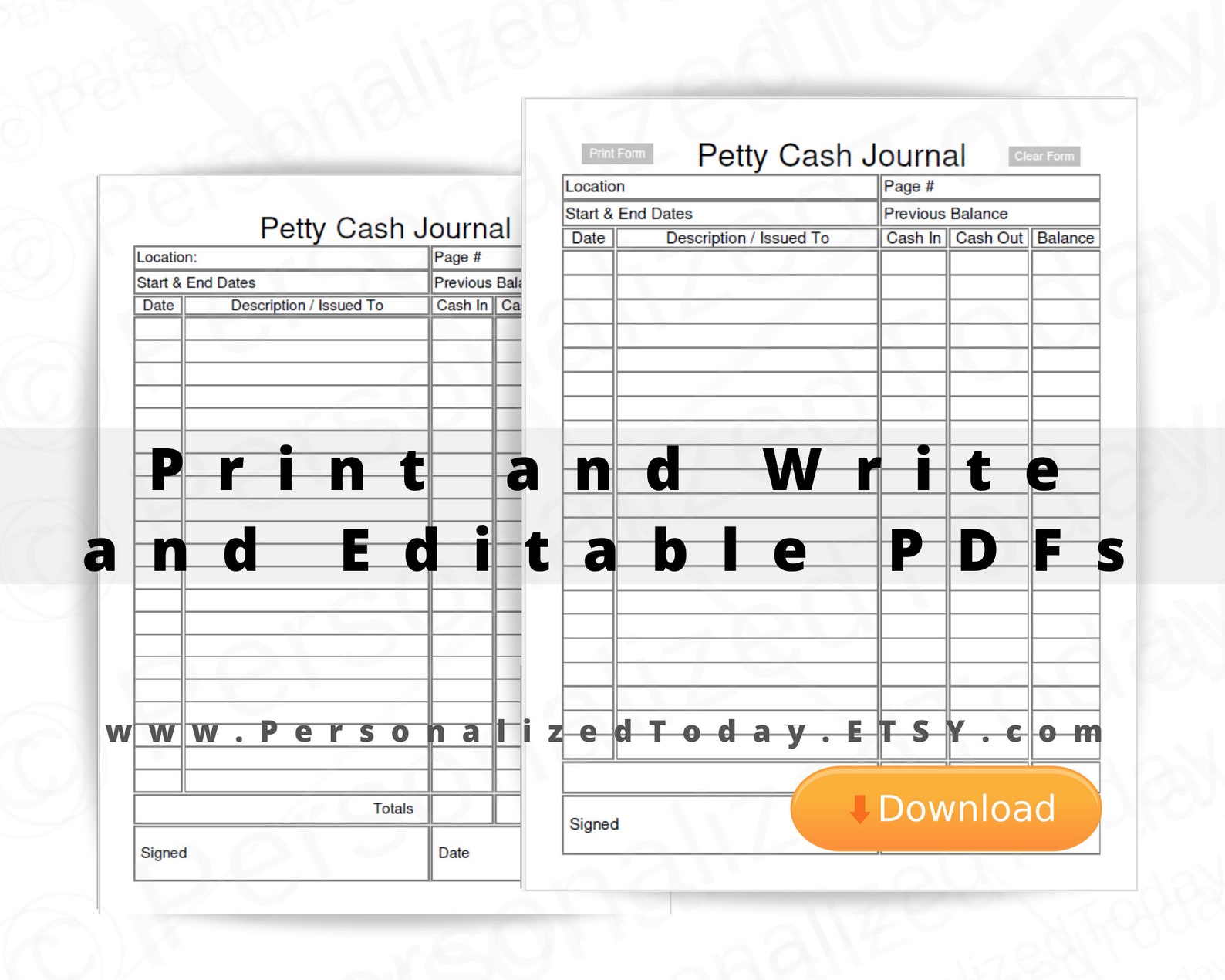 Petty Cash Ledger Printable and Fillable Editable PDF | Etsy