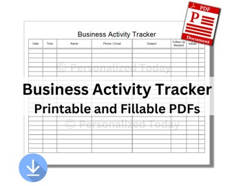 PDF Business Activity Tracker Printable Only and Text Input Fillable Digital Download Files In US Letter Size Not Fully Editable Templates