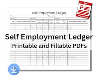 Self Employment Ledger Text Input Fillable and Print and Write PDF Files US Letter Size Not A Fully Editable Template