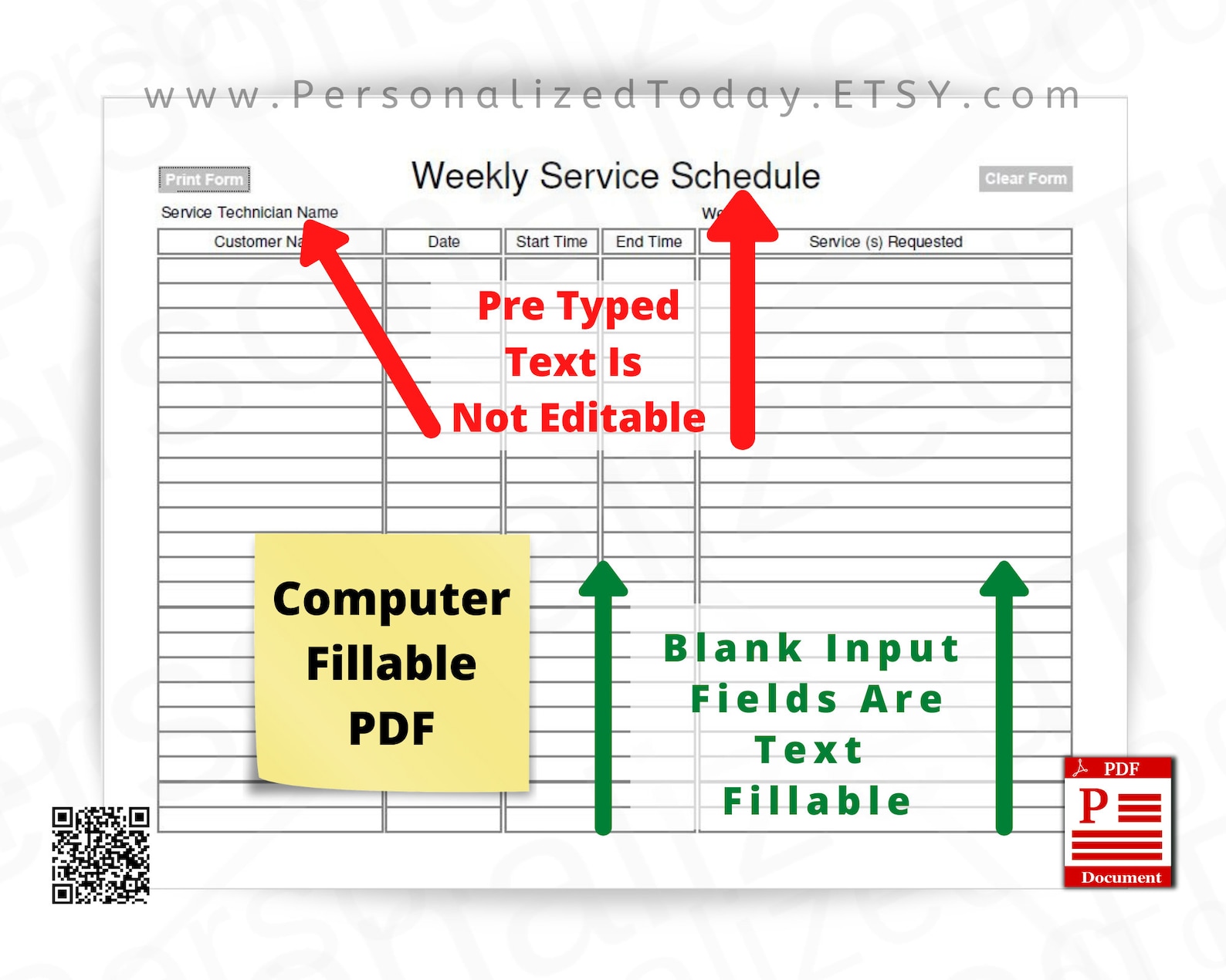 weekly-service-schedule-fillable-and-printable-pdf-digital-etsy