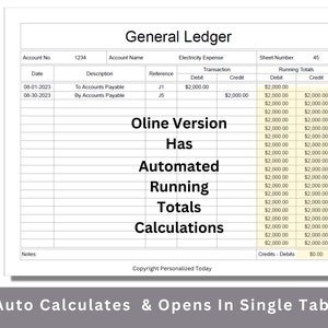 Google Sheets General Ledger Template Text Fillable / Text Editable ...