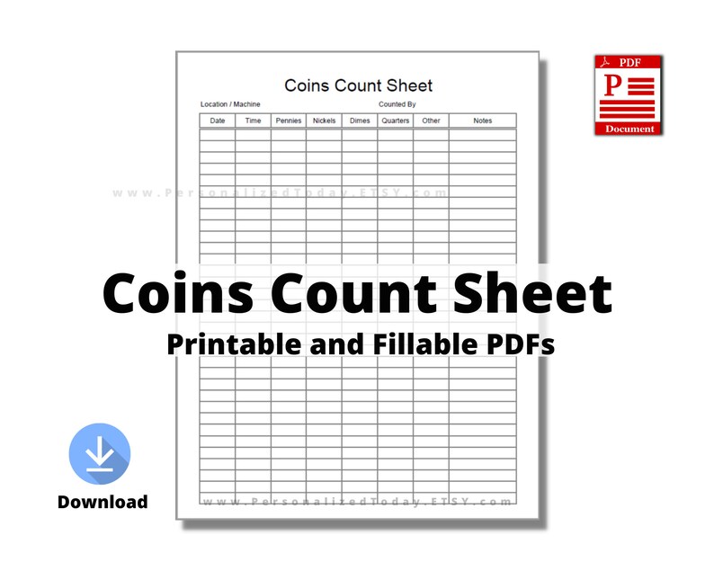 Printable Business Coins Count Sheet Breakdown Print and Write Etsy
