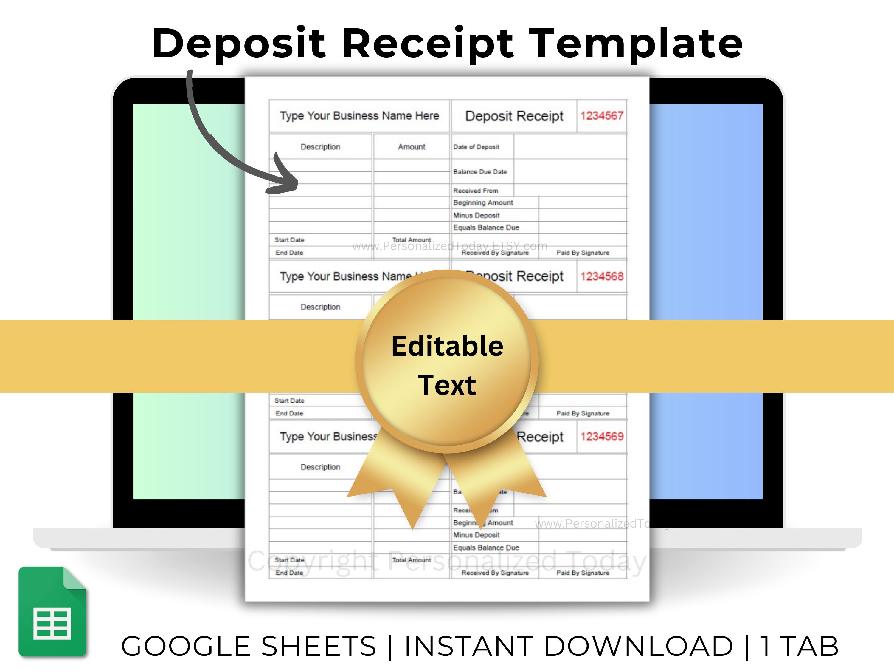 Simple Deposit Receipt Template Printable Receipt Form Small Business ...