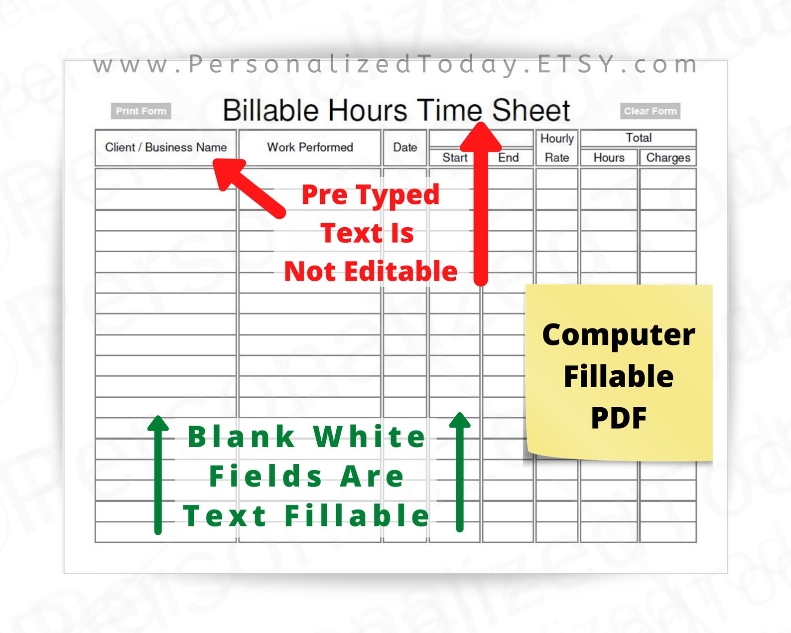 Billable Hours Timesheet Fillable and Printable PDF Digital - Etsy
