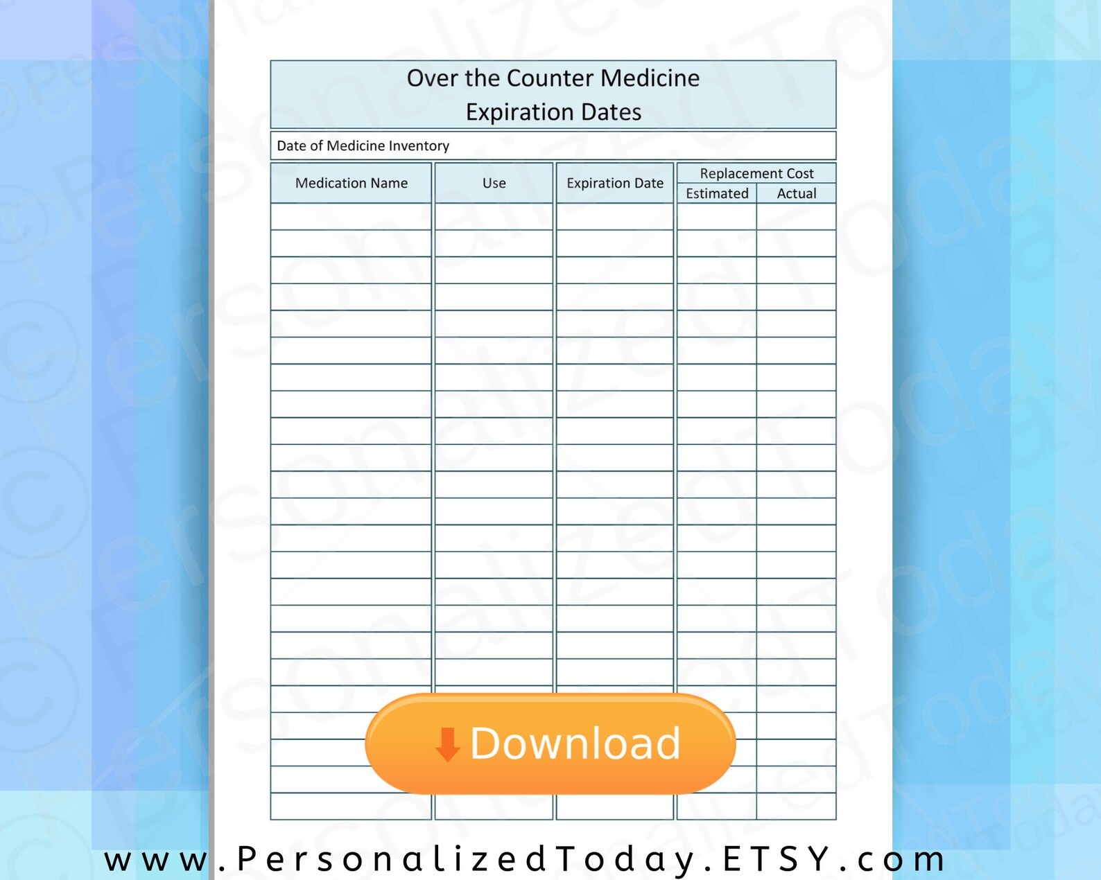 Printable Over The Counter Medication Expiration Date List Log Etsy