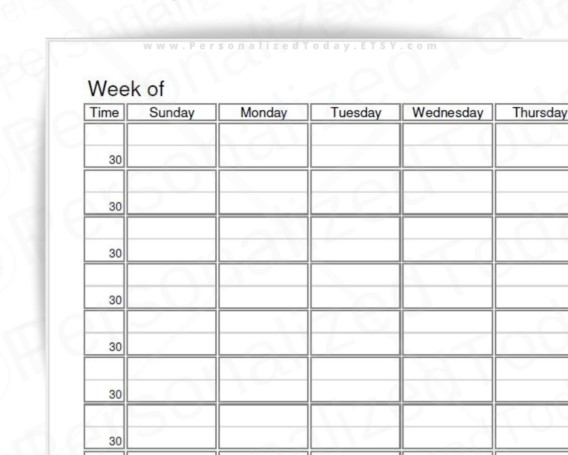 Weekly 30 Minute Time Increments Planner Fillable Editable and | Etsy