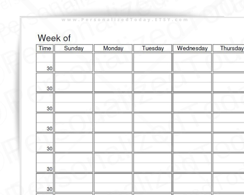 Weekly 30 Minute Time Increments Planner Fillable Editable and | Etsy