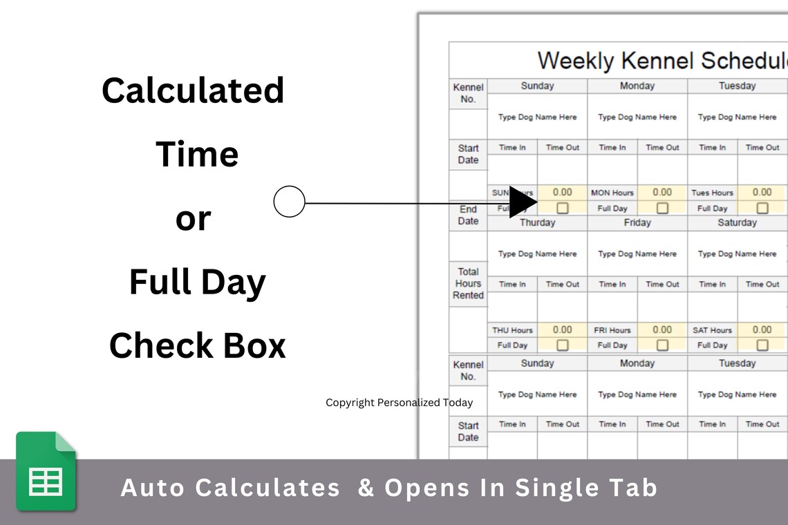 Weekly Dog Kennel Schedule Template Google Sheets Editable Spreadsheet