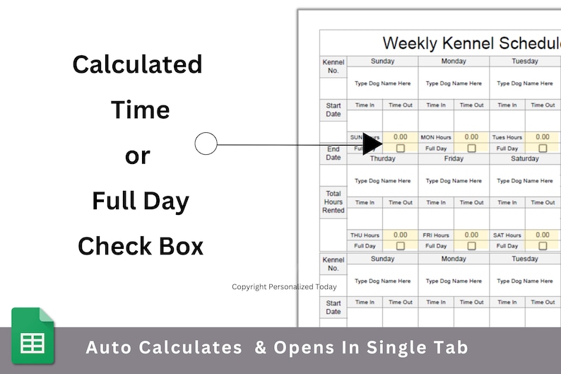 Weekly Dog Kennel Schedule Template Google Sheets Editable Spreadsheet