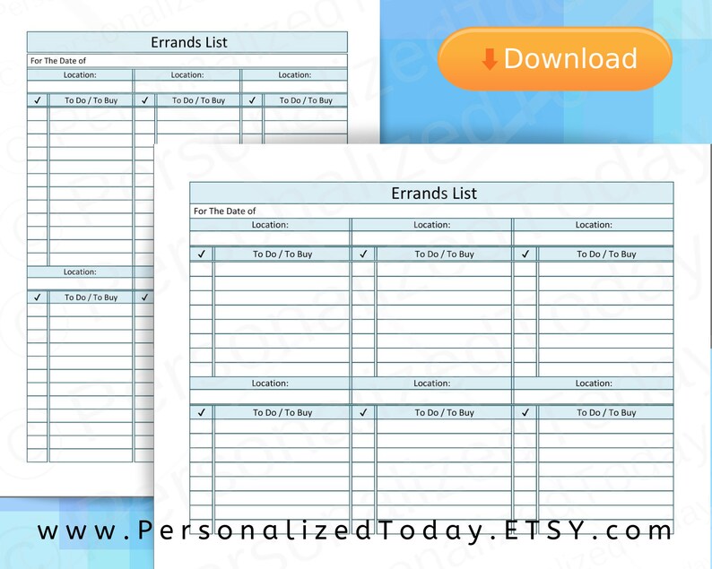 Printable Errands List PDF Digital Download US Letter Size | Etsy