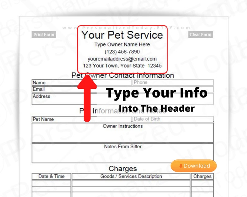 pet sitting service invoice fillable pdf with fillable