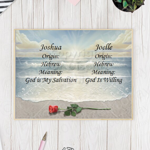 Red Rose On Beach Name Meaning Origin Print Joshua And Joelle Etsy