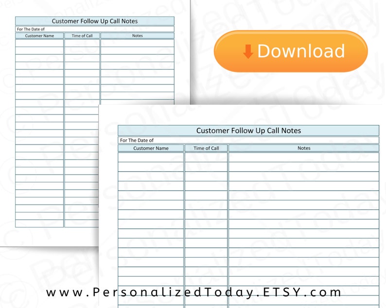 Printable Telemarketer Daily Follow Up Call Sheets Digital | Etsy