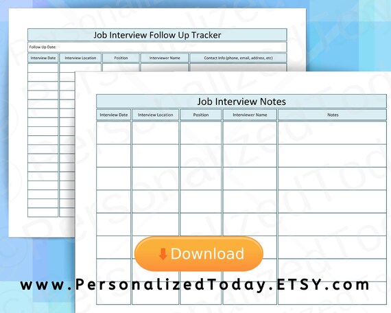 job employment interview notes and follow up printable pdf planner pages us letter size 8 5 x 11 inches instant digital download file interview notes