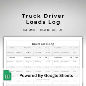 Driver Loads Log Trucker Job Planner Daily Truck Driving Worksheet Truckers Log Sheet Trucking Day Trip Text Editable Google Sheets