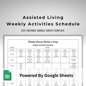 Activity Director Weekly Schedule Template – Simple Assisted Living Activities Calendar – Google Sheets Digital Download