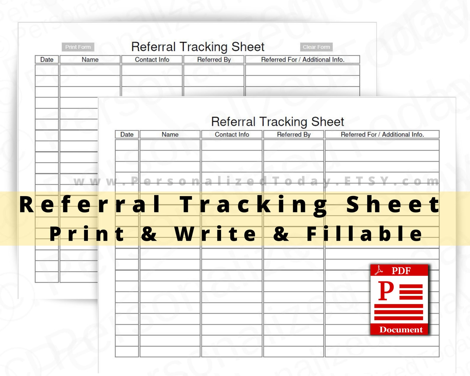 Referral Tracking Sheet Fillable and Print and Write PDF Files US