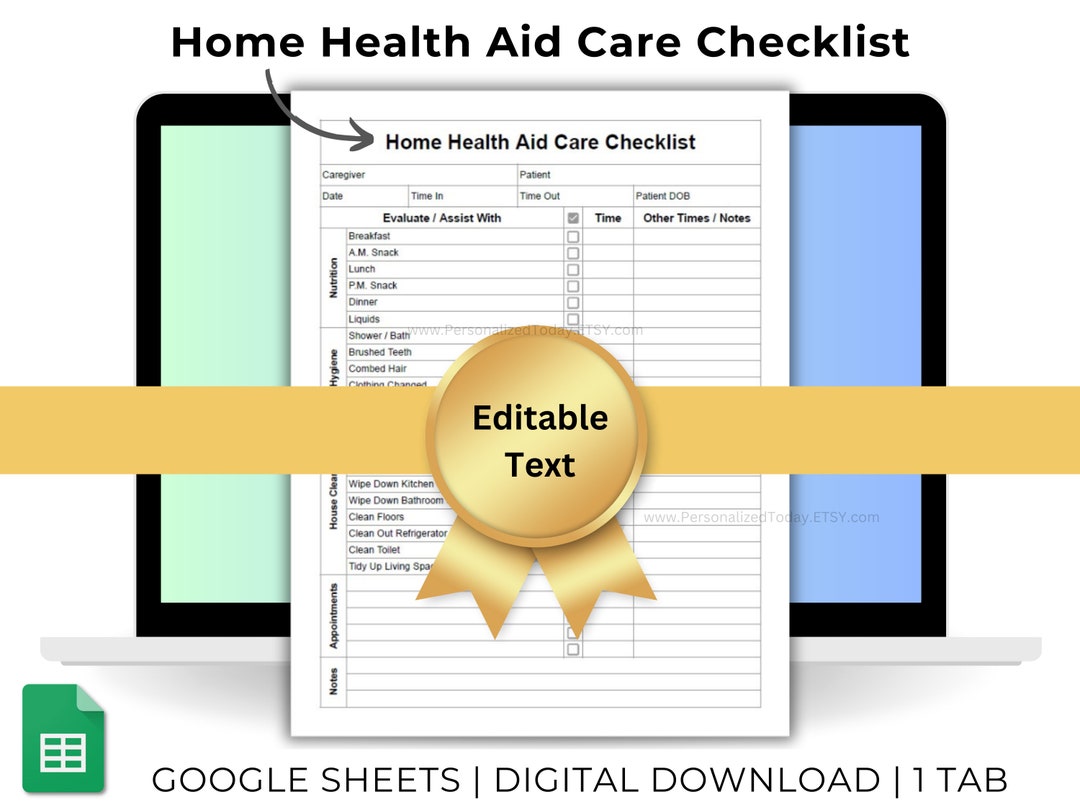 Home Health Caregiver Patient Visit Log Elder Plan of Care Activities ...