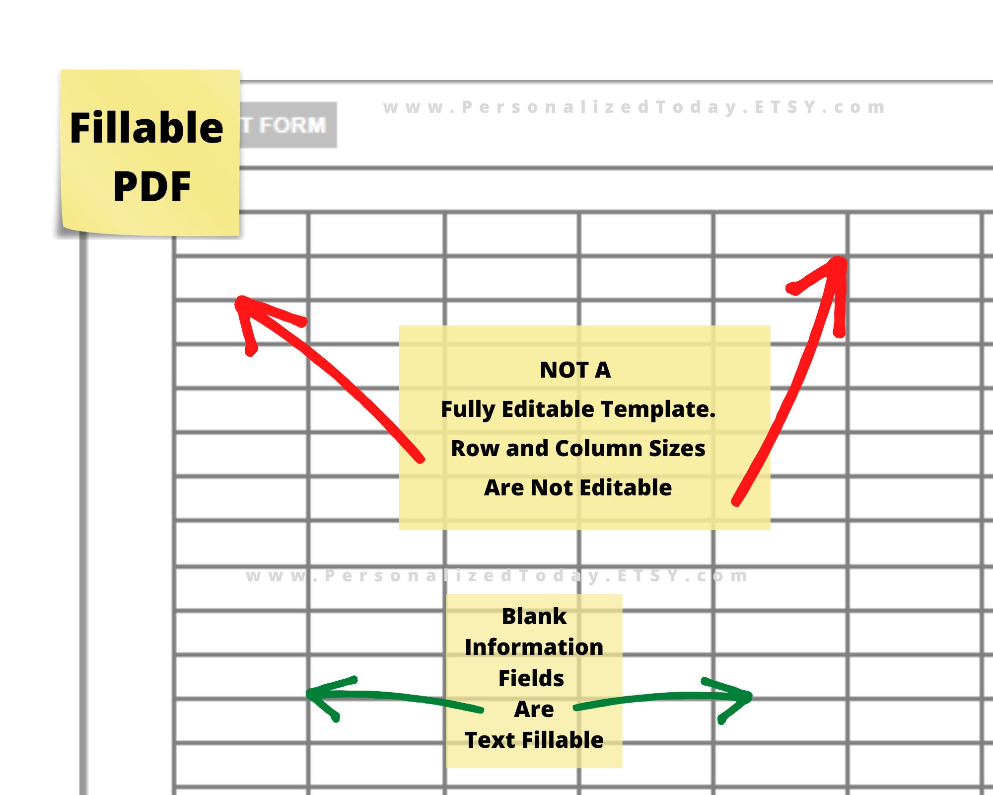 PDF 9 Columns Chart Text Input Fillable and Print and Write - Etsy