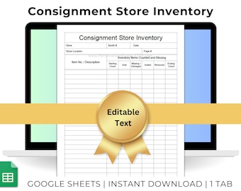 Consignment Store Inventory Tracker Spreadsheet Template For Small Business Text Editable Store Product Merchandise Count For Google Sheets