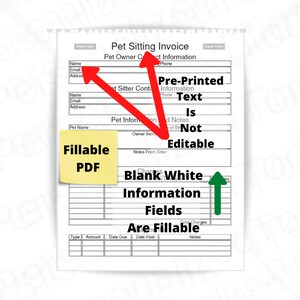 Pet Sitting Service Invoice Printable and Fillable PDF Digital - Etsy