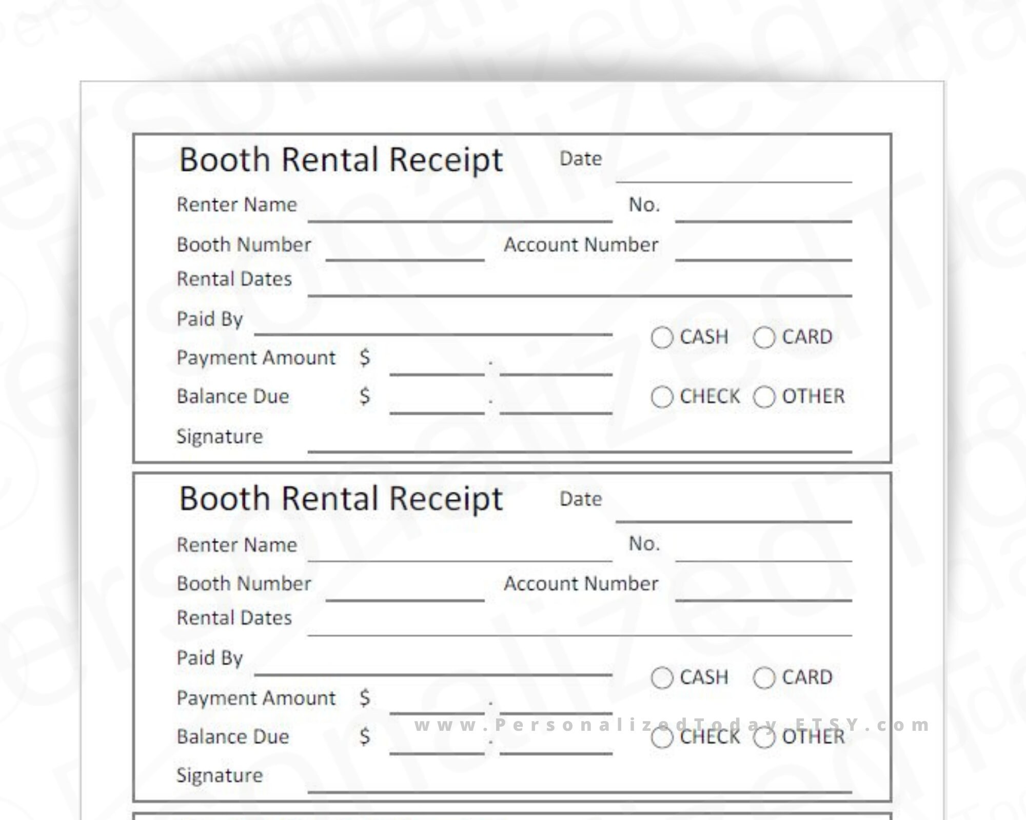 booth rental receipts fillable and print and write pdf digital etsy