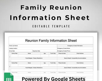 Family Reunion Registration Form - Attendee Contact and Accomodations Information Sheet - Event Headcount Log - Family Roster Sheet