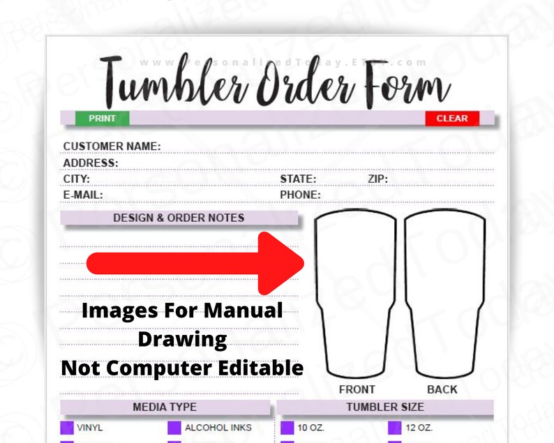 tumbler order form fillable editable pdf digital download