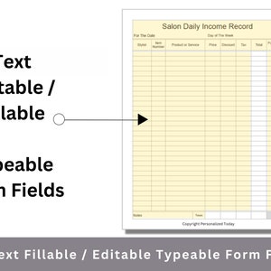 Service Income Recording Google Sheets Salon Daily Income Record Text Fillable / Text Editable ...