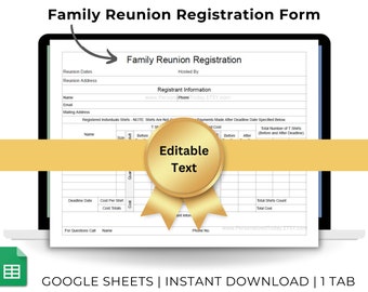 Family Reunion Registration Form Reunion Event Planner Google Sheets Template For Organizing Family Reunion Guest Attendance & T Shirts Info