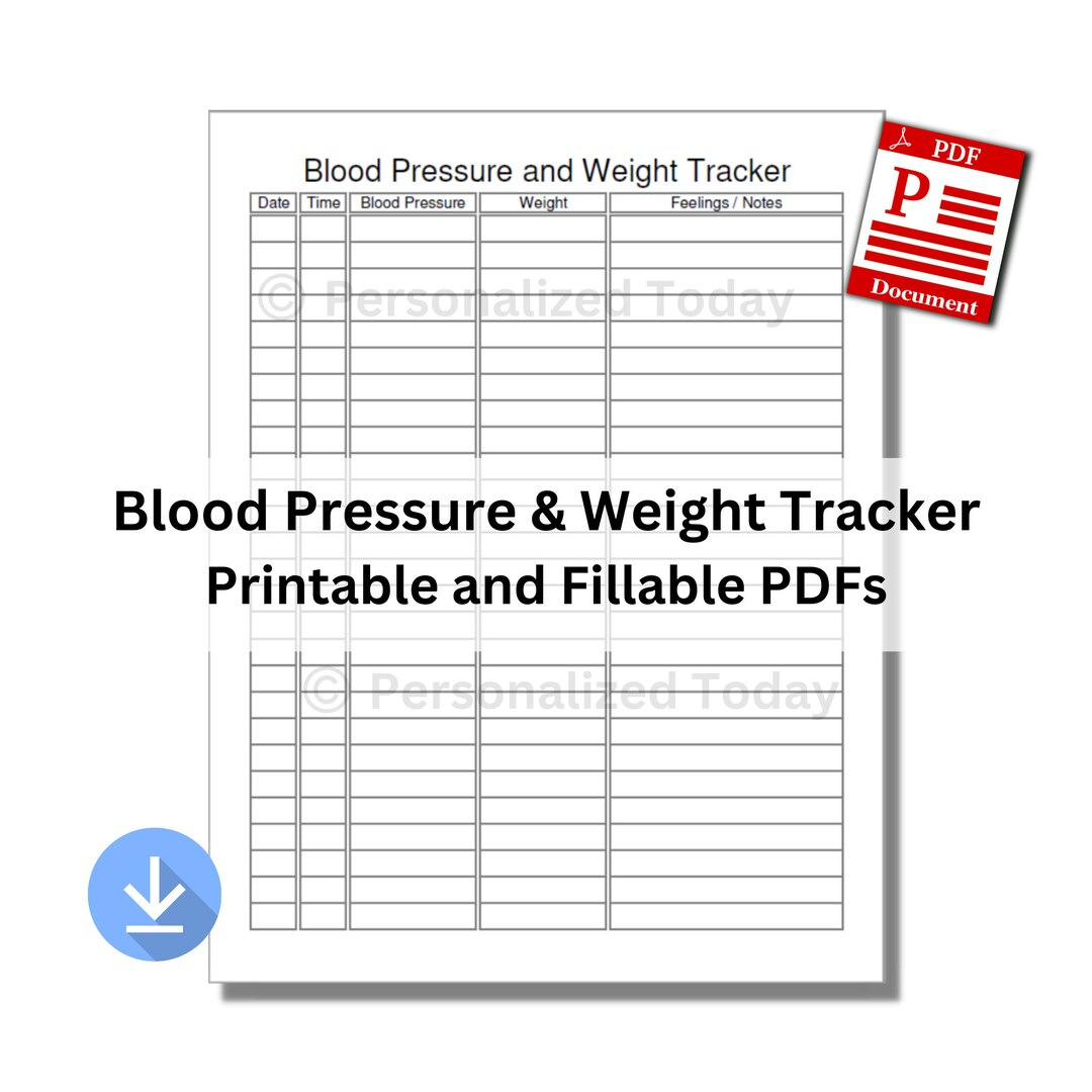 Buy Blood Pressure And Weight Log Fillable And Print And Write PDF 