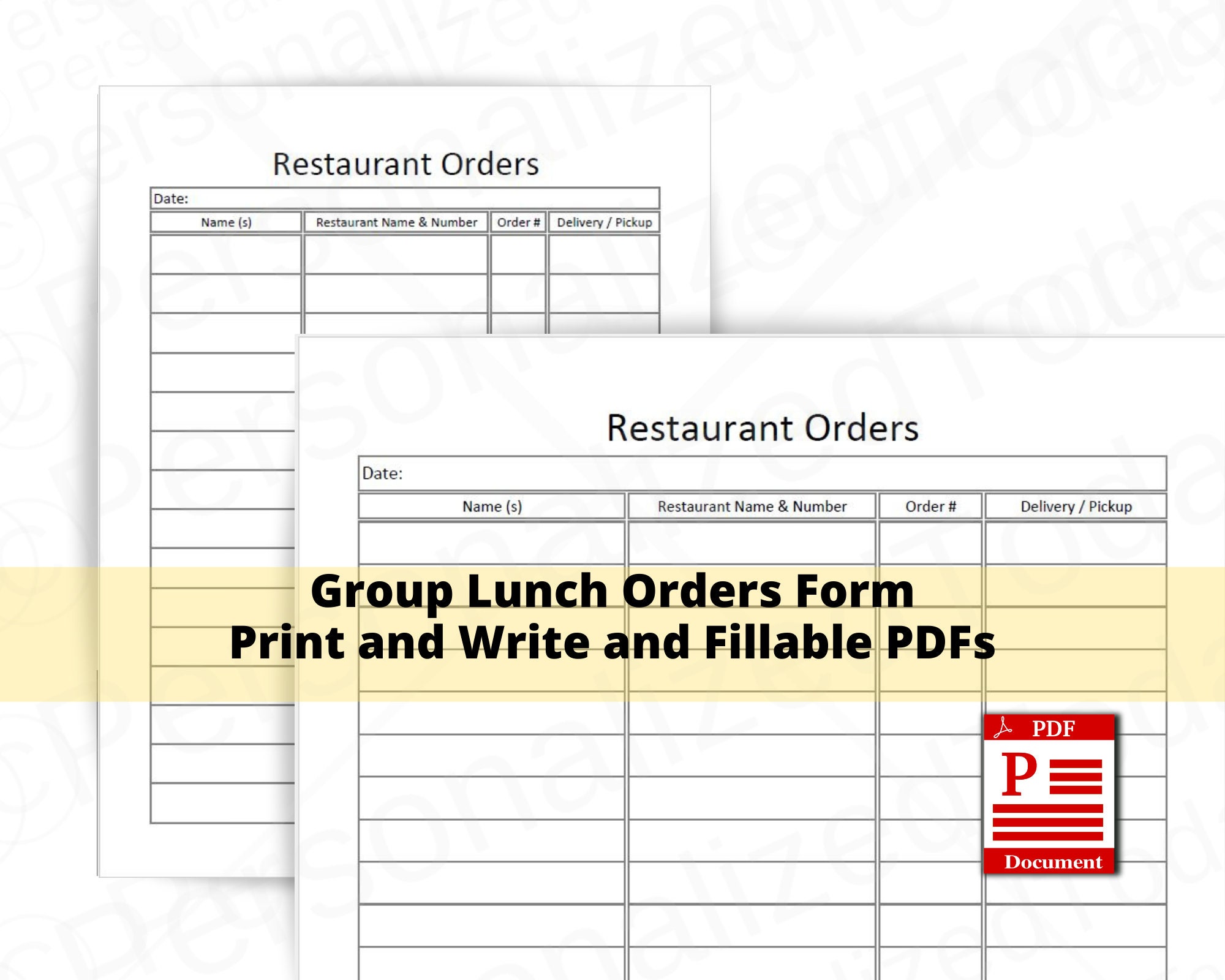 office lunch food order log form printable download and etsy