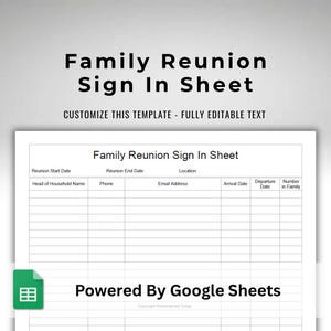 Family Reunion Sign In Sheet Family Get Together Guests Register Attendance List Text Editable Google Sheets Template US Letter Size