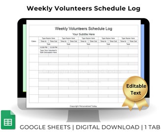 Parent Volunteers Tasks Form With Dates & Times  - Text Editable Google Sheets Template - US Letter Size Printable - Parent Assignments Log