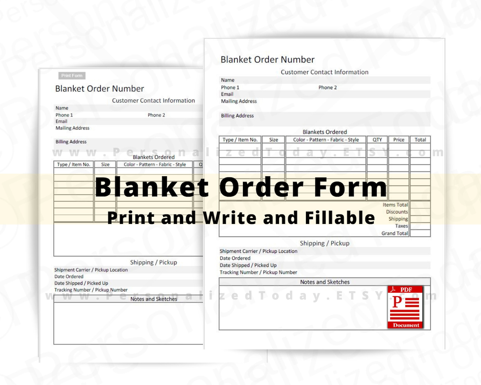 Blanket Order Form Fillable and Print and Write PDF Digital Etsy