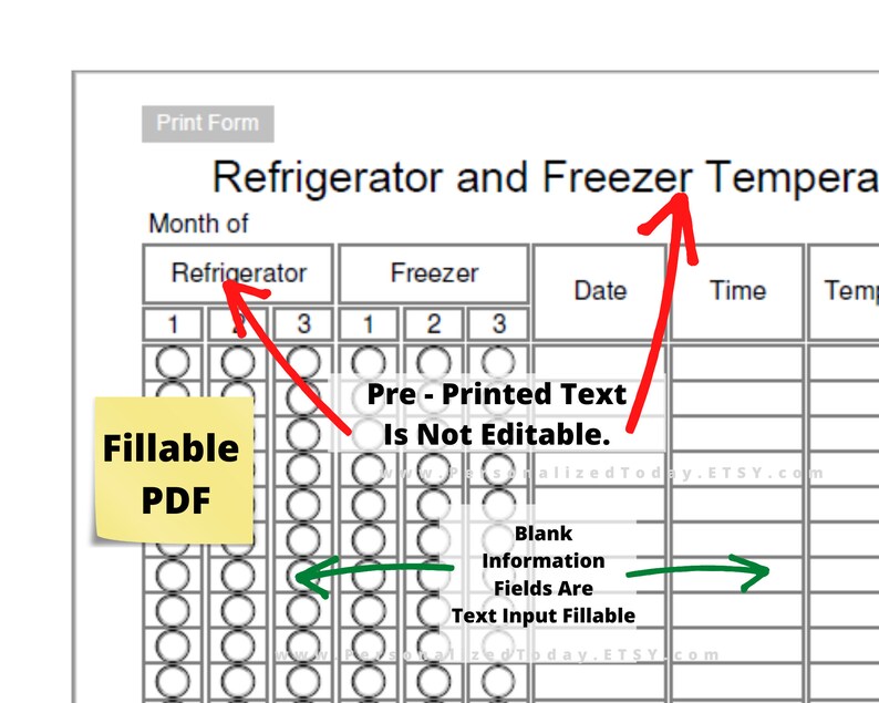 Printable Refrigerator and Freezer Temperatures Log Print and Write and