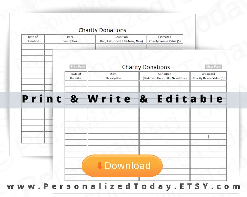 Charity Donations Tracker Printable Editable PDF US Letter | Etsy