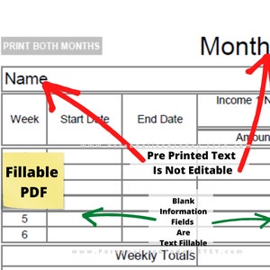 Printable Weekly Monthly Income Tracker Fillable and Print and - Etsy