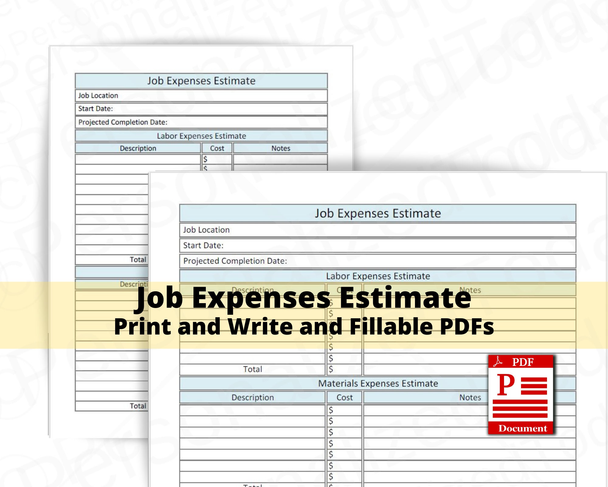 Job Estimate Form Small Business Printable Two PDF Digital Downloads In US  Letter Size