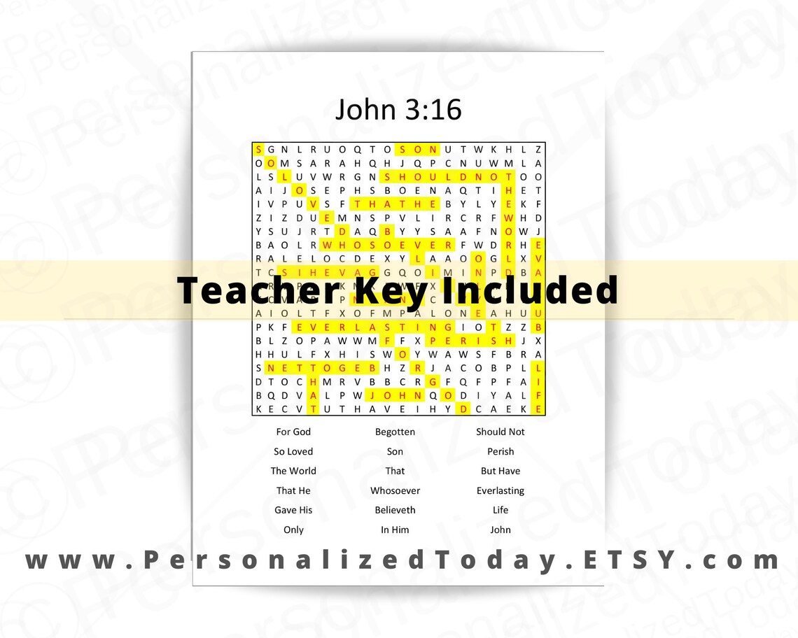 John 3:16 Bible Word Search Puzzle Printable PDF Digital - Etsy